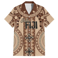 Bula Fiji Vintage Family Matching Off Shoulder Maxi Dress and Hawaiian Shirt Brown Masi Motifs LT7 Dad's Shirt - Short Sleeve Brown - Polynesian Pride