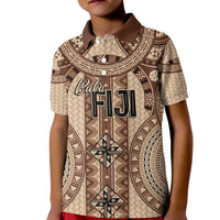 Bula Fiji Vintage Kid Polo Shirt Brown Masi Motifs