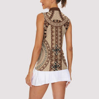 Bula Fiji Vintage Women Sleeveless Polo Shirt Brown Masi Motifs