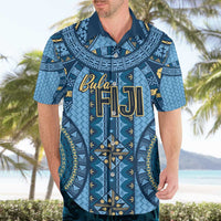 Bula Fiji Vintage Hawaiian Shirt Prussian Blue Masi Motifs LT7 - Polynesian Pride