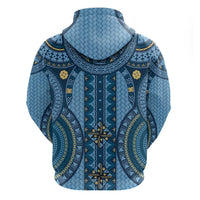 Bula Fiji Vintage Zip Hoodie Prussian Blue Masi Motifs LT7 - Polynesian Pride