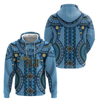 Bula Fiji Vintage Zip Hoodie Prussian Blue Masi Motifs LT7 - Polynesian Pride