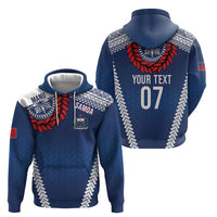 Manu Samoa Rugby Custom Navy Blue Hoodie ʻIe Toga Pattern With Red Ula fala LT7 - Polynesian Pride