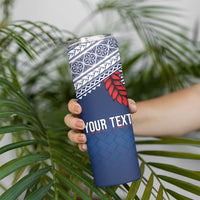 Manu Samoa Rugby Custom Navy Blue Skinny Tumbler ʻIe Toga Pattern With Red Ula fala LT7 - Polynesian Pride