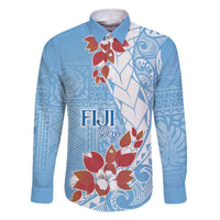 Bula Fiji Day Family Matching Off The Shoulder Long Sleeve Dress and Hawaiian Shirt Tagimaucia on Masi Pattern - Turquoise LT7 Dad's Shirt - Long Sleeve Turquoise - Polynesian Pride