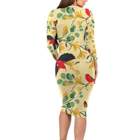Aloha Hawaii Family Matching Long Sleeve Bodycon Dress and Hawaiian Shirt I'iwi on Mamane Pastel Cream LT7 - Polynesian Pride