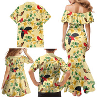 Aloha Hawaii Family Matching Mermaid Dress and Hawaiian Shirt I'iwi on Mamane Pastel Cream LT7 - Polynesian Pride
