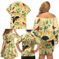 Aloha Hawaii Family Matching Off Shoulder Short Dress and Hawaiian Shirt I'iwi on Mamane Pastel Cream LT7 - Polynesian Pride