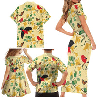 Aloha Hawaii Family Matching Short Sleeve Bodycon Dress and Hawaiian Shirt I'iwi on Mamane Pastel Cream LT7 - Polynesian Pride