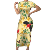 Aloha Hawaii Family Matching Short Sleeve Bodycon Dress and Hawaiian Shirt I'iwi on Mamane Pastel Cream LT7 Mom's Dress Light Yellow - Polynesian Pride