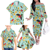 Aloha Hawaii Family Matching Off The Shoulder Long Sleeve Dress and Hawaiian Shirt I'iwi on Mamane Pastel Turquoise LT7 - Polynesian Pride