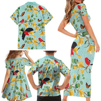 Aloha Hawaii Family Matching Short Sleeve Bodycon Dress and Hawaiian Shirt I'iwi on Mamane Pastel Turquoise LT7 - Polynesian Pride
