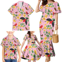 Aloha Hawaii Family Matching Mermaid Dress and Hawaiian Shirt I'iwi on Mamane Pastel Pink LT7 - Polynesian Pride