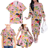 Aloha Hawaii Family Matching Off The Shoulder Long Sleeve Dress and Hawaiian Shirt I'iwi on Mamane Pastel Pink LT7 - Polynesian Pride