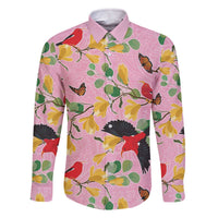 Aloha Hawaii Family Matching Off The Shoulder Long Sleeve Dress and Hawaiian Shirt I'iwi on Mamane Pastel Pink LT7 Dad's Shirt - Long Sleeve Pink - Polynesian Pride
