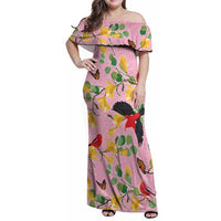 Aloha Hawaii Family Matching Off Shoulder Maxi Dress and Hawaiian Shirt I'iwi on Mamane Pastel Pink LT7 Mom's Dress Pink - Polynesian Pride