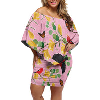 Aloha Hawaii Family Matching Off Shoulder Short Dress and Hawaiian Shirt I'iwi on Mamane Pastel Pink LT7 Mom's Dress Pink - Polynesian Pride