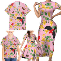 Aloha Hawaii Family Matching Short Sleeve Bodycon Dress and Hawaiian Shirt I'iwi on Mamane Pastel Pink LT7 - Polynesian Pride