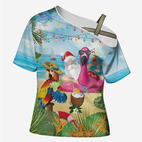 Have Yourself A Beachy Little Christmas Cross Shoulder Shirt with Santa Chilling LT7 Female Colorful - Polynesian Pride