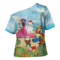Have Yourself A Beachy Little Christmas Cross Shoulder Shirt with Santa Chilling LT7 - Polynesian Pride
