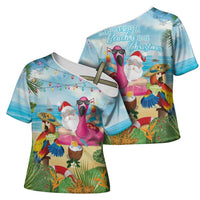 Have Yourself A Beachy Little Christmas Cross Shoulder Shirt with Santa Chilling LT7 - Polynesian Pride