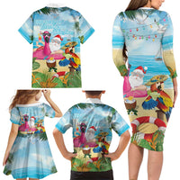 Have Yourself A Beachy Little Christmas Family Matching Long Sleeve Bodycon Dress and Hawaiian Shirt with Santa Chilling LT7 - Polynesian Pride