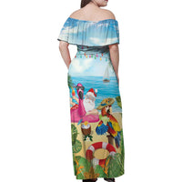 Have Yourself A Beachy Little Christmas Family Matching Off Shoulder Maxi Dress and Hawaiian Shirt with Santa Chilling LT7 - Polynesian Pride