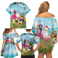 Have Yourself A Beachy Little Christmas Family Matching Off Shoulder Short Dress and Hawaiian Shirt with Santa Chilling LT7 - Polynesian Pride
