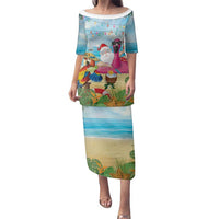 Have Yourself A Beachy Little Christmas Family Matching Puletasi and Hawaiian Shirt with Santa Chilling LT7 Mom's Dress Colorful - Polynesian Pride