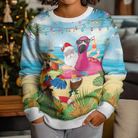 Have Yourself A Beachy Little Christmas Kid Ugly Christmas Sweater with Santa Chilling LT7 - Polynesian Pride
