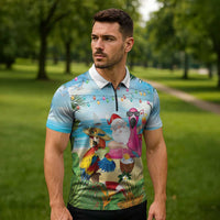 Have Yourself A Beachy Little Christmas Zipper Polo Shirt with Santa Chilling - Polynesian Pride
