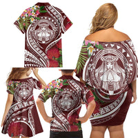 Aloha Hawaii Big Island Family Matching Off Shoulder Short Dress and Hawaiian Shirt Ohia Lehua Wahine LT7 - Polynesian Pride