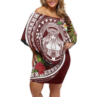 Aloha Hawaii Big Island Family Matching Off Shoulder Short Dress and Hawaiian Shirt Ohia Lehua Wahine LT7 Mom's Dress Red - Polynesian Pride