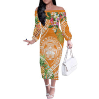 Aloha Hawaii Lanai Family Matching Off The Shoulder Long Sleeve Dress and Hawaiian Shirt Frangipani Mix Pineapple LT7 - Polynesian Pride