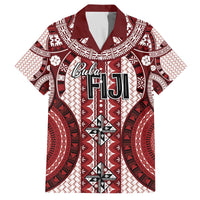 Bula Fiji Vintage Family Matching Off The Shoulder Long Sleeve Dress and Hawaiian Shirt Scarlet Masi Motifs LT7 Dad's Shirt - Short Sleeve Scarlet - Polynesian Pride