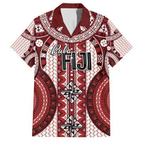 Bula Fiji Vintage Family Matching Tank Maxi Dress and Hawaiian Shirt Scarlet Masi Motifs LT7 Dad's Shirt - Short Sleeve Scarlet - Polynesian Pride