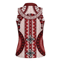 Bula Fiji Vintage Women Sleeveless Polo Shirt Scarlet Masi Motifs