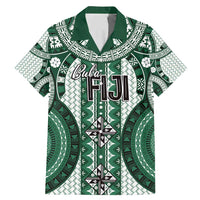Bula Fiji Vintage Family Matching Mermaid Dress and Hawaiian Shirt Phthalo Green Masi Motifs LT7 Dad's Shirt - Short Sleeve Phthalo Green - Polynesian Pride