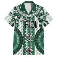 Bula Fiji Vintage Family Matching Short Sleeve Bodycon Dress and Hawaiian Shirt Phthalo Green Masi Motifs LT7 Dad's Shirt - Short Sleeve Phthalo Green - Polynesian Pride