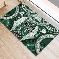 Bula Fiji Vintage Rubber Doormat Phthalo Green Masi Motifs