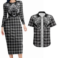 Hawai'i Paniolo Motif Black Couples Matching Long Sleeve Bodycon Dress and Hawaiian Shirt Floral Palaka Print LT7 Black - Polynesian Pride