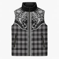 Hawai'i Paniolo Motif Black Sleeveless Puffer Jacket Floral Palaka Print LT7 Unisex Black - Polynesian Pride