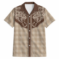 Hawai'i Paniolo Motif Leather Brown Hawaiian Shirt Floral Palaka Print LT7 Brown - Polynesian Pride