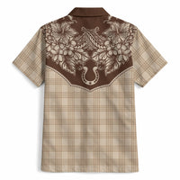 Hawai'i Paniolo Motif Leather Brown Hawaiian Shirt Floral Palaka Print LT7 - Polynesian Pride