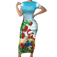 Have A Very Beach Christmas Family Matching Short Sleeve Bodycon Dress and Hawaiian Shirt Parrot By Lehua Flower LT7 Mom's Dress Art - Polynesian Pride