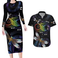 Personalised Polynesian Memorial Couples Matching Long Sleeve Bodycon Dress and Hawaiian Shirt Your Wings Were Ready But My Heart Was Not LT7 Black - Polynesian Pride