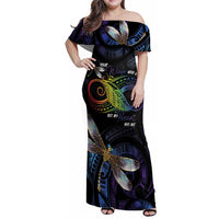 Personalised Polynesian Memorial Family Matching Off Shoulder Maxi Dress and Hawaiian Shirt Your Wings Were Ready But My Heart Was Not LT7 Mom's Dress Black - Polynesian Pride