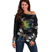 Personalised Polynesian Memorial Off Shoulder Sweater Your Wings Were Ready But My Heart Was Not LT7 Women Black - Polynesian Pride