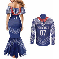 Toa Samoa Rugby Custom Couples Matching Mermaid Dress and Long Sleeve Button Shirt Ulafala Mix Nifo'oti - Polynesian Pride