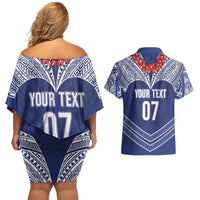 Toa Samoa Rugby Custom Couples Matching Off Shoulder Short Dress and Hawaiian Shirt Ulafala Mix Nifo'oti - Polynesian Pride